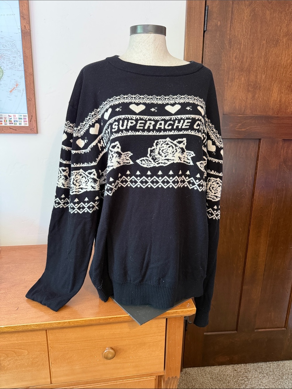 Black & Cream Patterned Crewneck Sweater